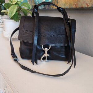 Rebecca Minkoff Mini Stella Satchel in Black Leather with Silver Hardware